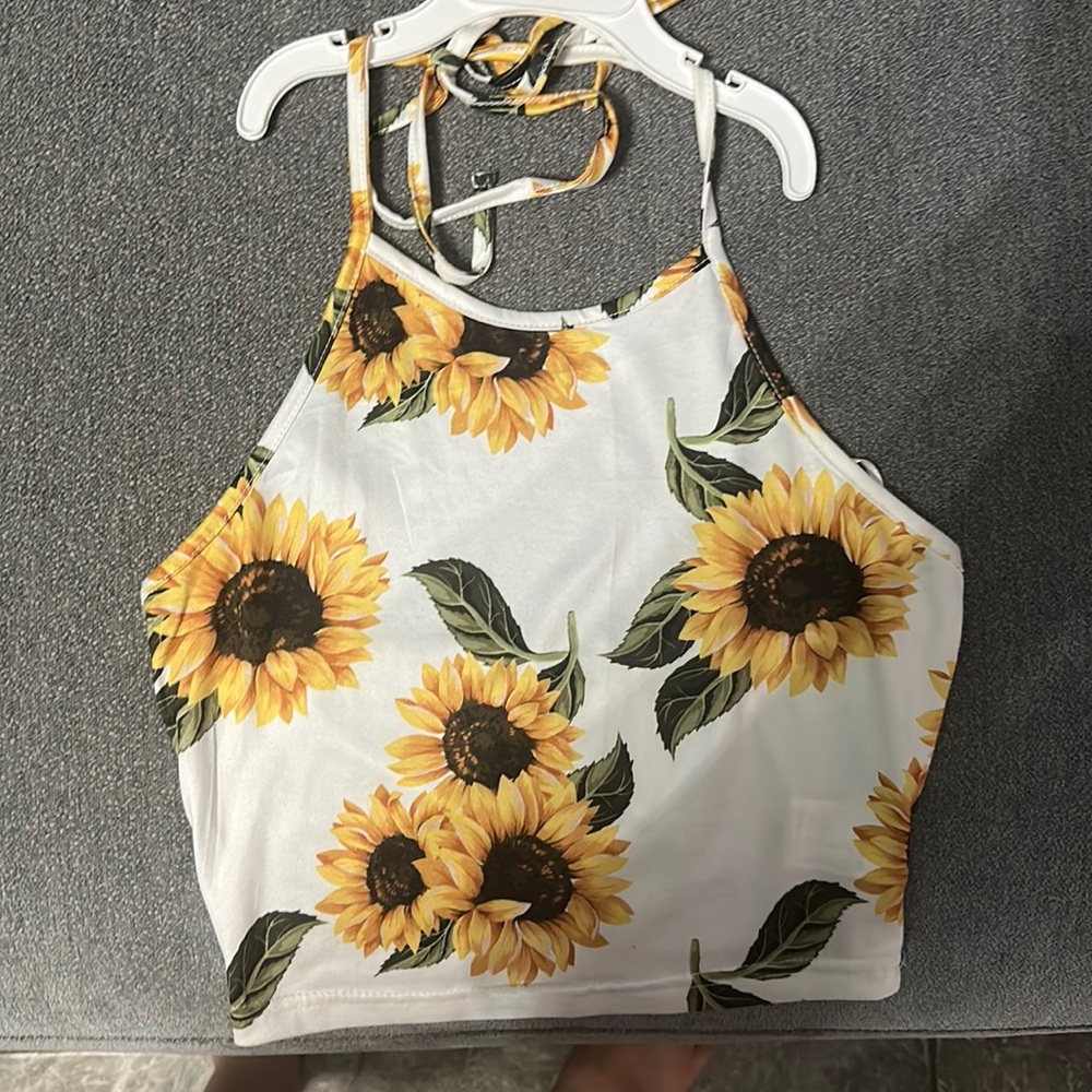 Sunflower halter tank top cropped